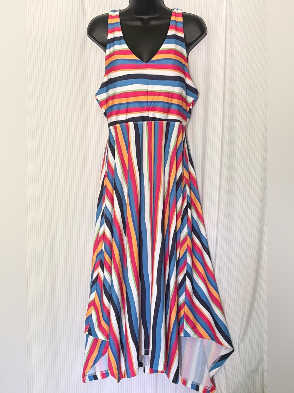 Krimson Klover Multicolored Striped Racer Back Maxi Dress Pockets Smaller Fit